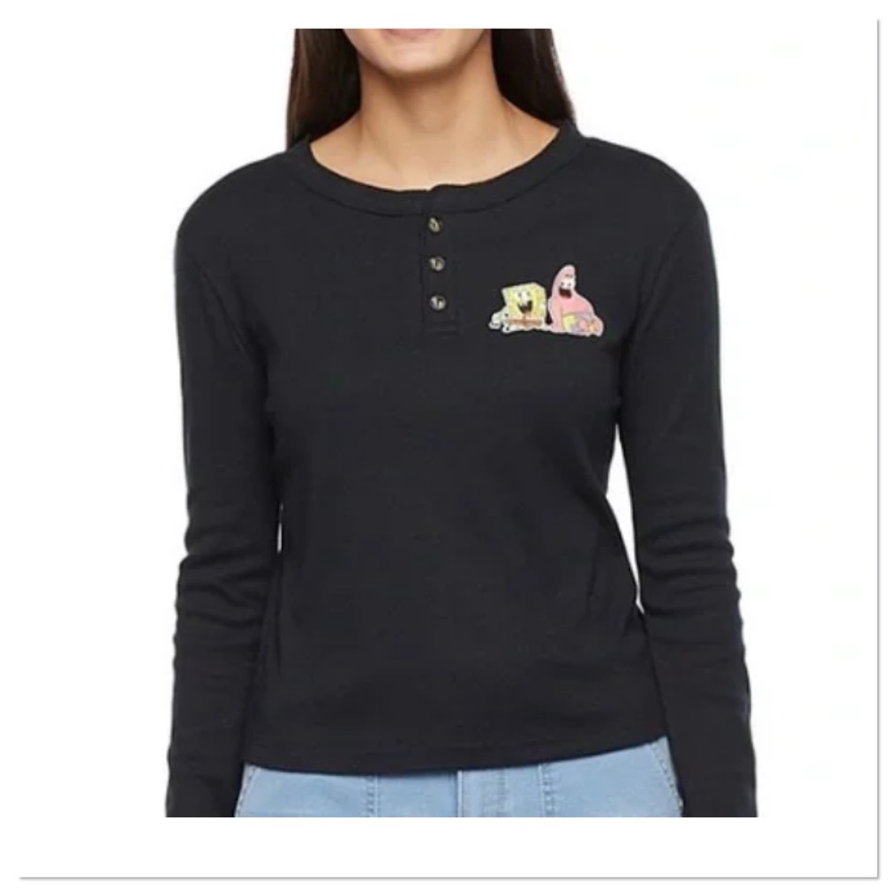 Women’s Nickelodeon SpongeBob Squarepants Jr Sponge Bob & Patrick Henley T-Shirt